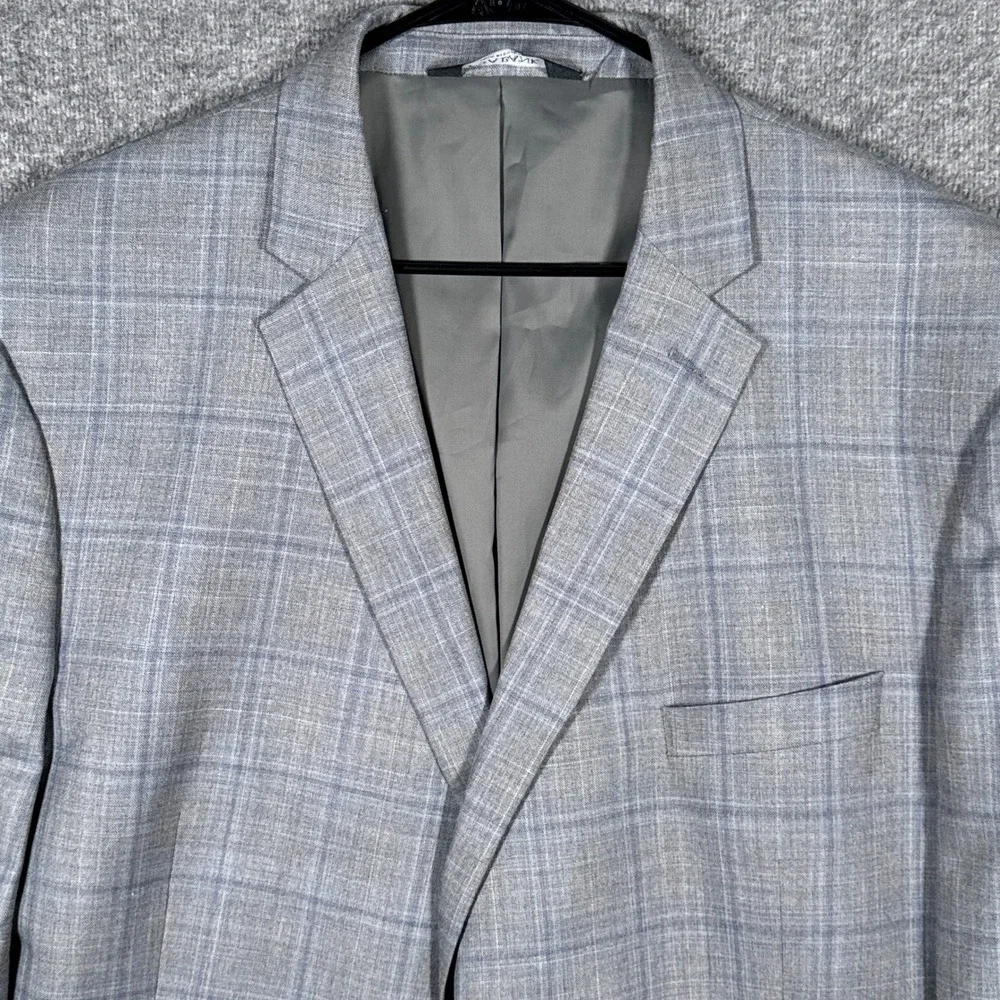 Jos A Bank Sport Coat Mens 52L Traditional Fit Grey Plaid Wool Traveler Blazer